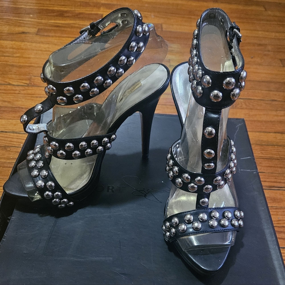 Repoet Signature Masonic Studded Black High Heels - Size 9